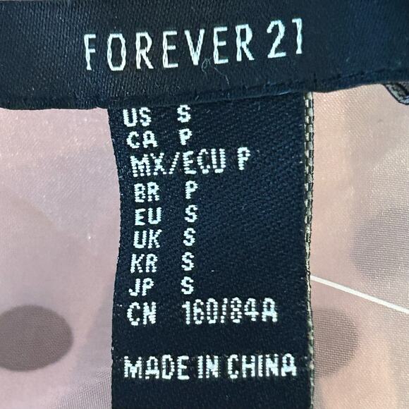 Forever 21 Sheer Pink Puff Sleeve Black Polka Dot Top Blouse Ties at Neck S - Picture 6 of 9